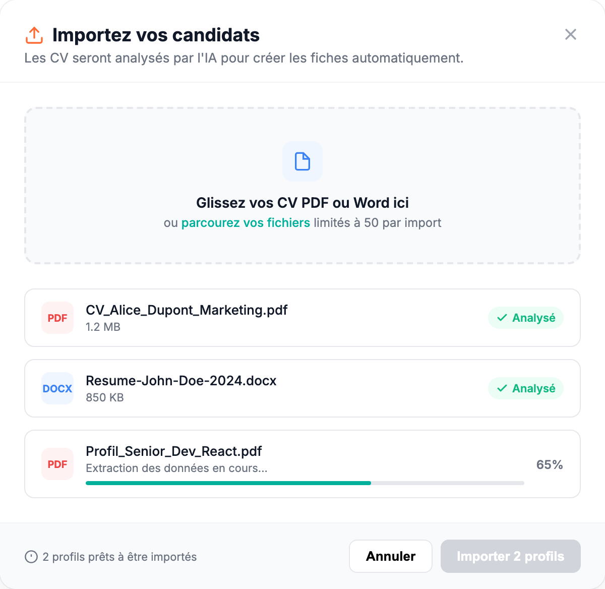 Parsing CV automatique pour créer un profil candidat dans l'ATS