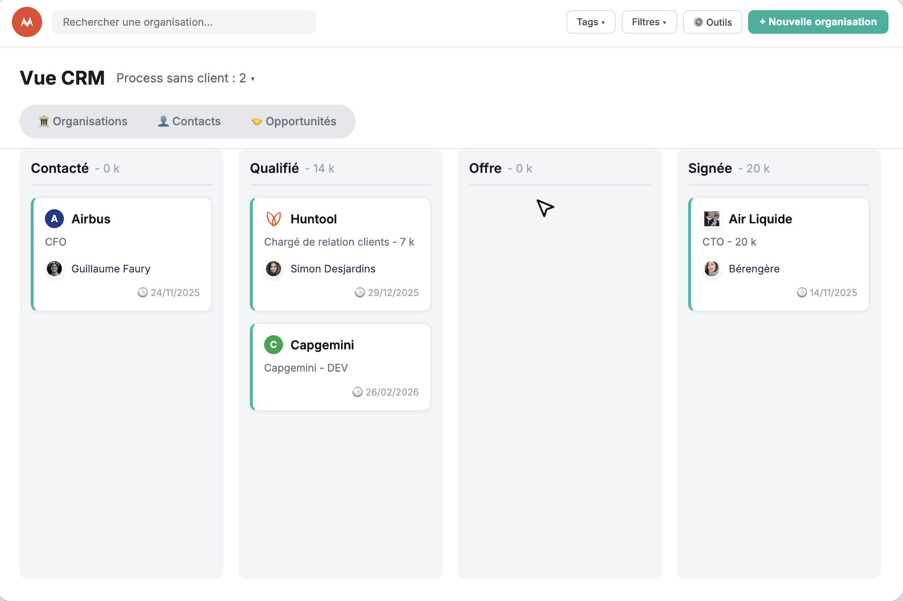 Pipeline CRM pour suivi commercial des clients